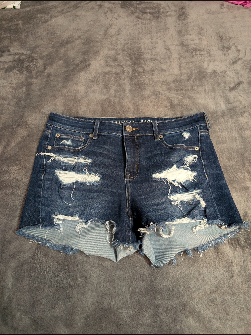 American Eagle Outfitters Dark Blue Distressed Denim Cutoff Shorts